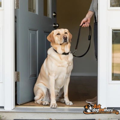 Dog waiting politely at door